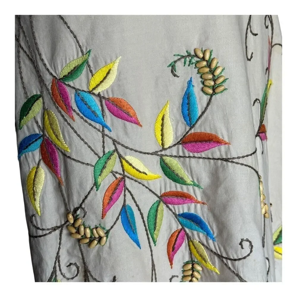 BCBGMAXAZRIA Floral Embroidered Flared A-Line Skirt Tan Neutral 100% Cotton L